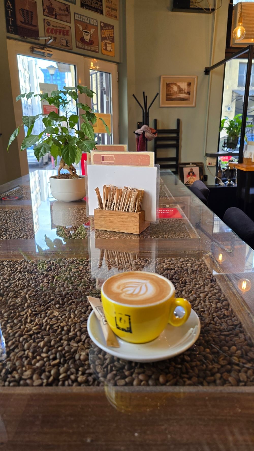 Authentic cup of coffee with latte art in a local Belgrade cafe